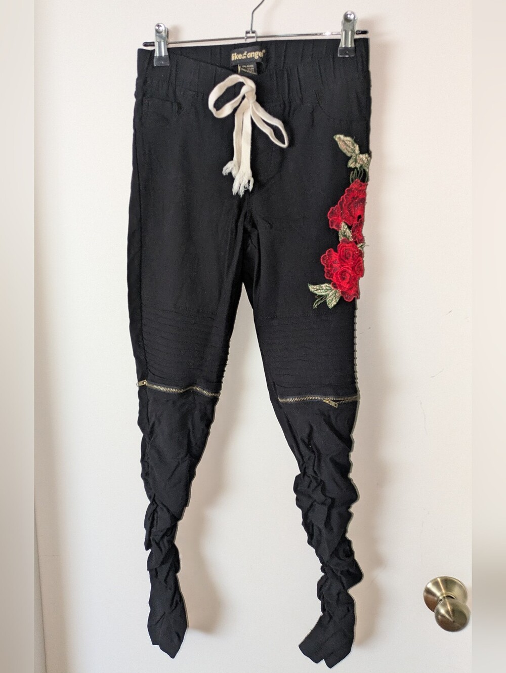 Like an Angel Black Legging/Leggings with Unique Rose Details On Left Hip/Thigh
